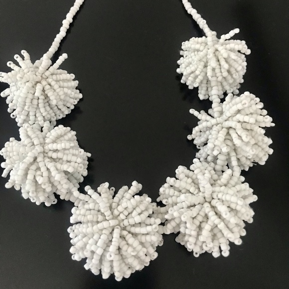 White beaded Pom Pom Necklace - Picture 2 of 4